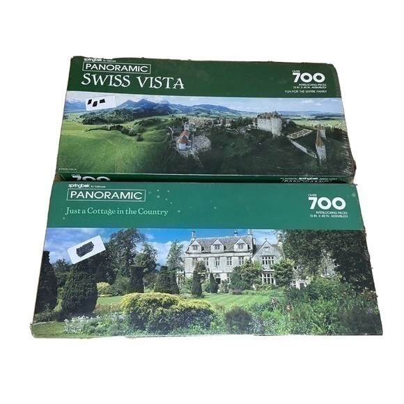 2 Springbok Puzzles Swiss Vista + Country Cottage Panoramic 700 13x40 - Picture 1 of 8
